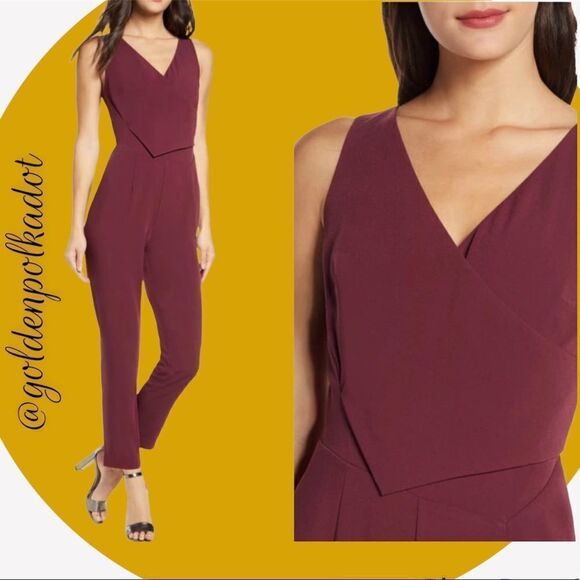 Burgundy jumpsuit ALI & Jay Slim Leg Asymmetrical Jumpsuit Small NWT Retail $138 - Picture 9 of 9